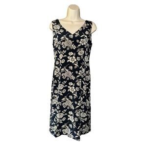 Ralph Lauren | 100% Silk Floral Dress | Navy Ivory Print | Vintage | Size 6